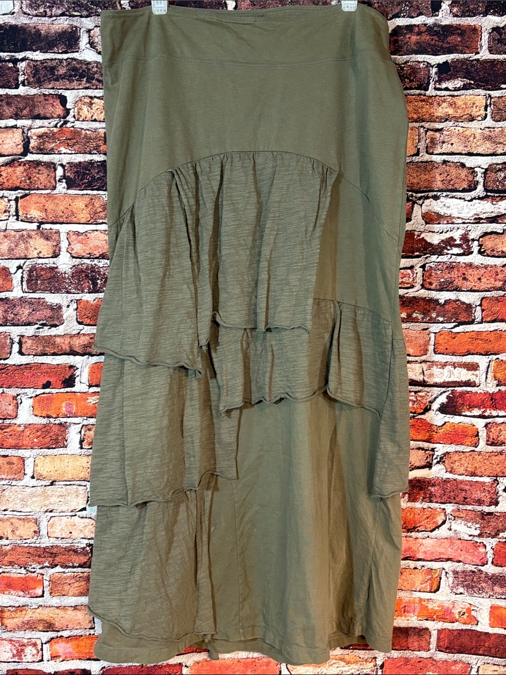 neon buddha Muted Olive Tiered Ruffle Maxi Skirt Size XL/1X